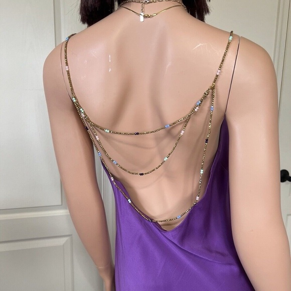 Ba&sh Carline Dress Satin Midi Slip with Beaded Straps Violet Purple - Small / 4 - Picture 9 of 9